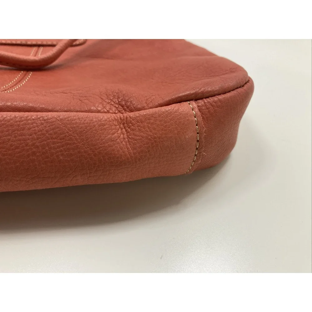 Vtg FOSSIL Coral Red Leather Crossbody Purse Bag‎ W/FOSSIL retail Card